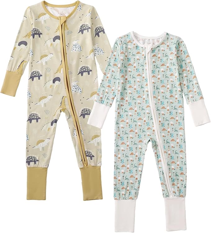 OPAWO Viscose from Bamboo Baby Pajamas Girl 2pack Mittens Cuff 2 Way Zipper Soft Footless Sleeper Baby Boy One-Piece Romper