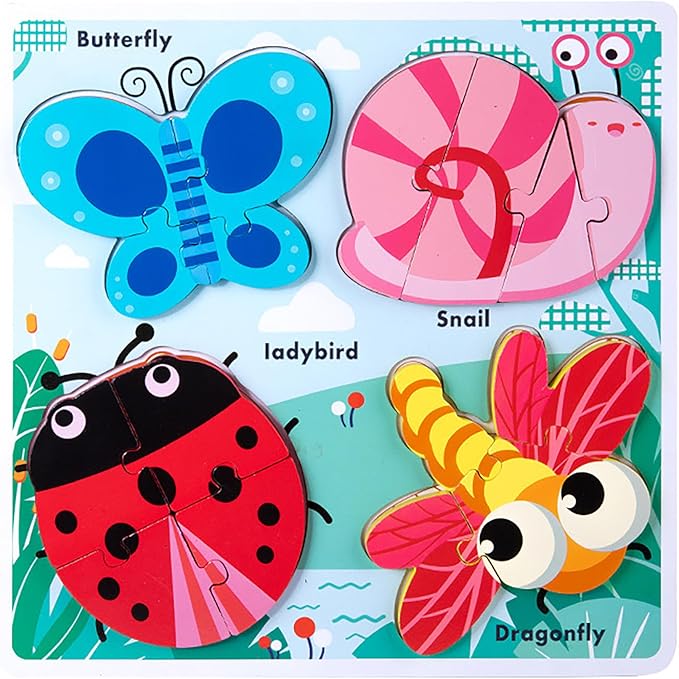 Wooden Creature Puzzles for Toddlers 2-4,Toddler Jigsaw Puzzle Ages 1-3, Montessori Educational Toys for 2 3 Years Old, Wood Learning Gifts for Preschool Kids Boys Girls