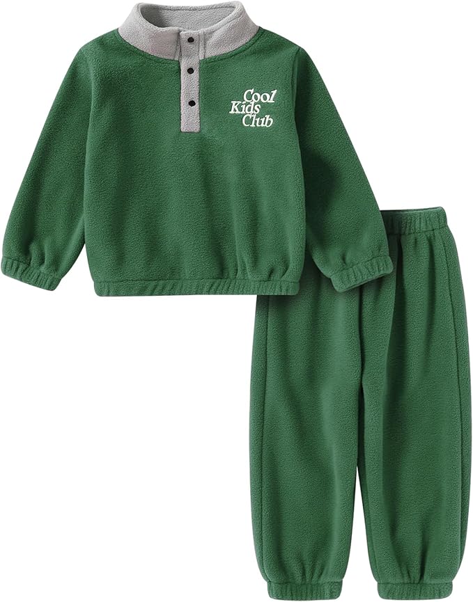 YOUNGER TREE Toddler Boy Girl Clothes Fleece Fall Winter Outfit Baby Long Sleeve Button Sweatshirt and Pants Sweatsuits Set