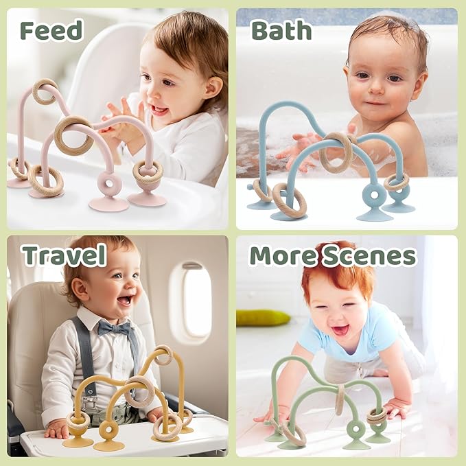 Baby High Chair Suction Toys Teething Chew - Baby Table Toys, Teething Toys Silicone Teethers, Food Grade Silicon for 6 12 18 Months (Green Blue)