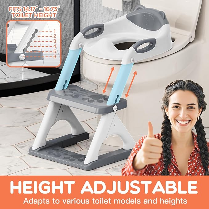 Potty Training Seat, SKYROKU Upgrade Toddler Toilet Seat for Kids Boys Girls, 2 in 1 Potty Training Toilet, Splash Guard Anti-Slip Pad Step Stool,New Sector-Shape Stabilized Base and heavier (Grey)