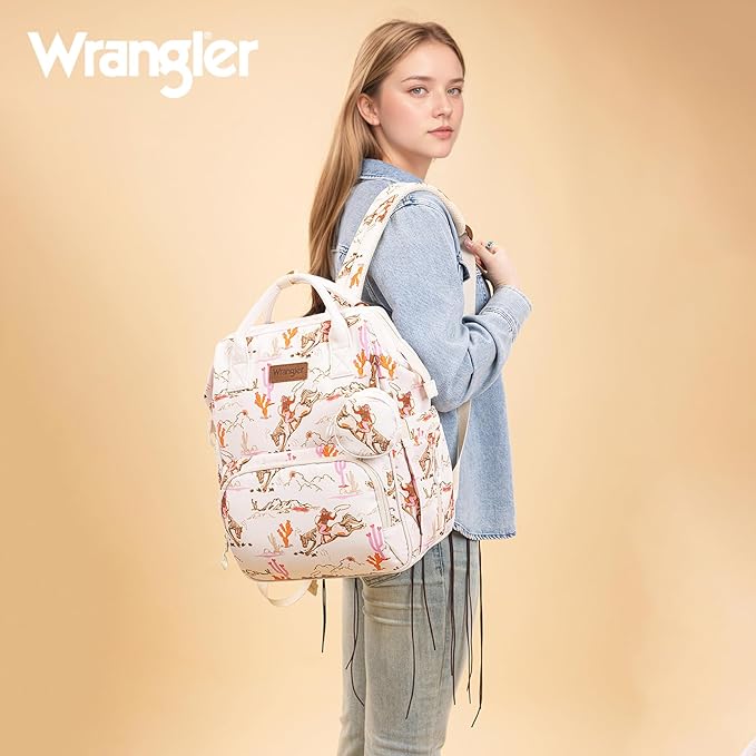 Wrangler Diaper Bag Backpacks Western Backpack Purses Multi-function Baby Bags for Mom with Waterproof Changing Pad & Pacifier Case