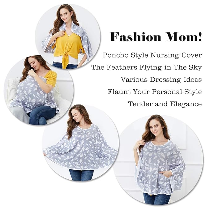 Baby Nursing Cover & Nursing Poncho - Multi Use Cover for Baby Car Seat Canopy, Shopping Cart Cover, Stroller Cover, 360° Full Privacy Breastfeeding Coverage, Baby Shower Gifts for Boy&Girl