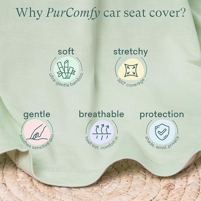 Baby Car Seat Cover, Supersoft Bamboo Viscose Carseat Cover for Infant Boys & Girls, Breathable Multi-Use Breastfeeding Covers, Canopy for Carrier, Stroller, Shopping Cart & High Chair