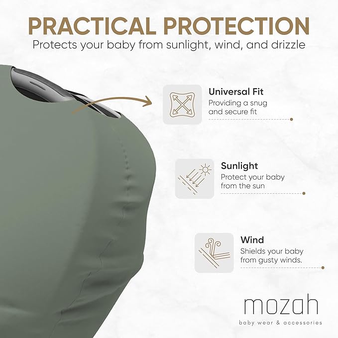 MOZAH Baby Multi-Use Cover: 9-in-1 Car Seat Covers for Babies, Nursing Cover for Breastfeeding & More, Ultra-Soft & Stretchy Infant Car Seat Cover (Roman Green)