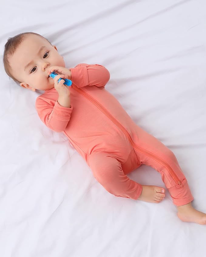 GUISBY Baby Pajamas with Mitten Cuffs - 3Pcs Girls Boys 2 Way Zipper Long Sleeve Rayon Sleepers