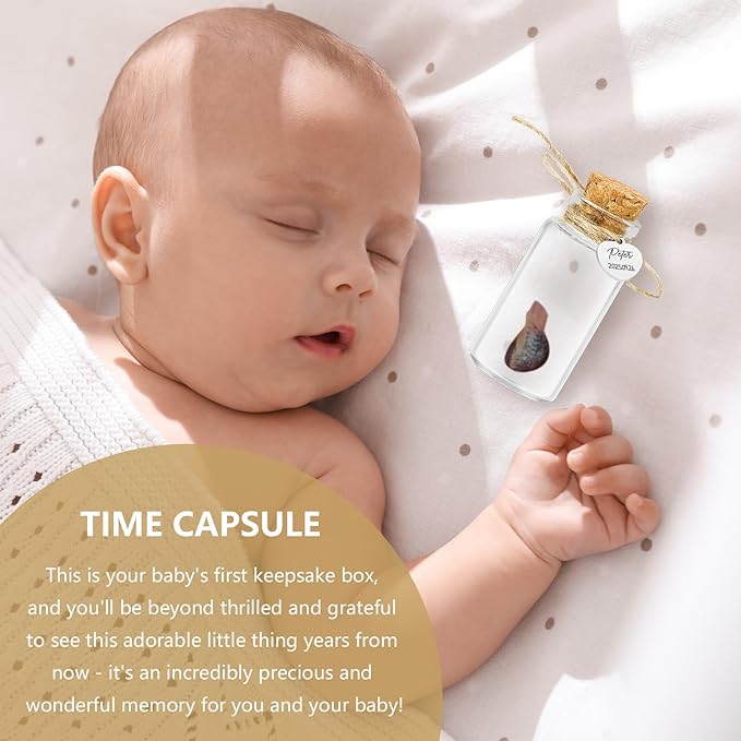 Umbilical Cord Keepsake Glass Bottle with Cork, Jar for Umbilical Cord/fetal Hair Storage and Memorial, Gift for Newborn Christening Baby Shower, Comes with Gift Bag (Customized)