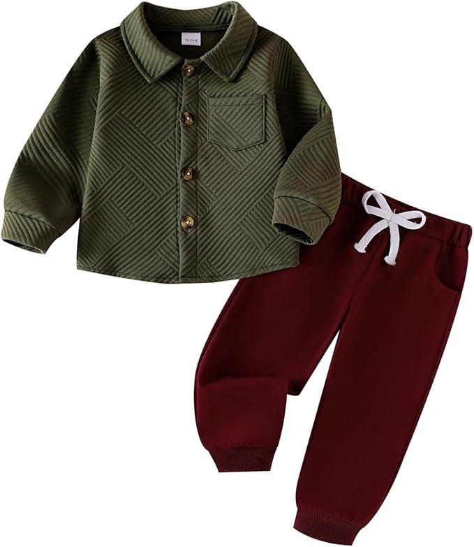 Toddler Boy Clothes Baby Outfits Fall Winter Long Sleeve Button Down Sweatshirt + Casual Pants 2pcs 18 Months - 5T