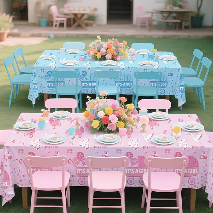 Gatherfun Baby Gender Reveal Party Supplies: 2-Pack Gender Reveal Decorations,Disposable Plastic Tablecloth, Ideal Table Cover for Boy or Girl, Baby Shower Party Decorations