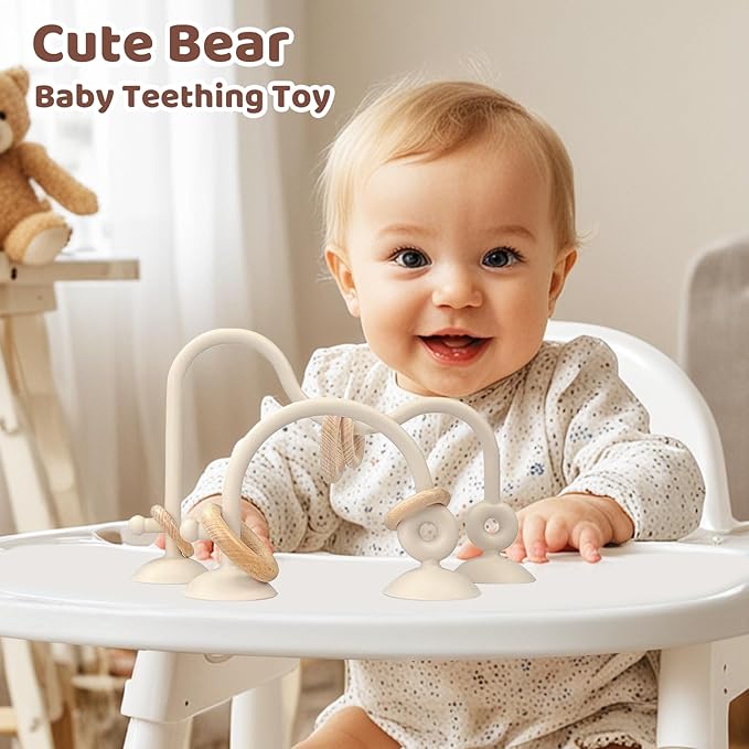 Baby High Chair Suction Toys Teething Chew - Baby Table Toys, Teething Toys Silicone Teethers, Food Grade Silicon for 6 12 18 Months (Beige Rosepink)