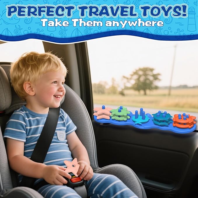 Toddler Bath Toys, Premium Silicone Mold Free Ocean Animal Shape Sorting & Stacking Baby Bath Toys, No Hole Bathtub Floating Toys Gift for Boys Girls, Early Learning Sensory Water Toys, Bathtime Fun