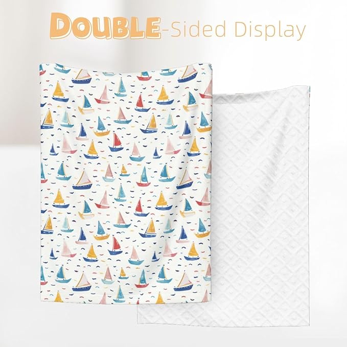 Baby Blanket Boats Childish for Boy Girl Newborn 30x40 Inch Toddler Infant Nursery Throw Blankets Double Layer Comfy Soft Plush Stroller Crib Quilt