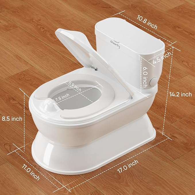 2-in-1 Toddler Potty Training Toilet - Larger Potty Chair & Detachable Training Seat for Boys & Girls Ages 1-3 with Flushing Sound, Wipes Storage, Toilet Paper Holder