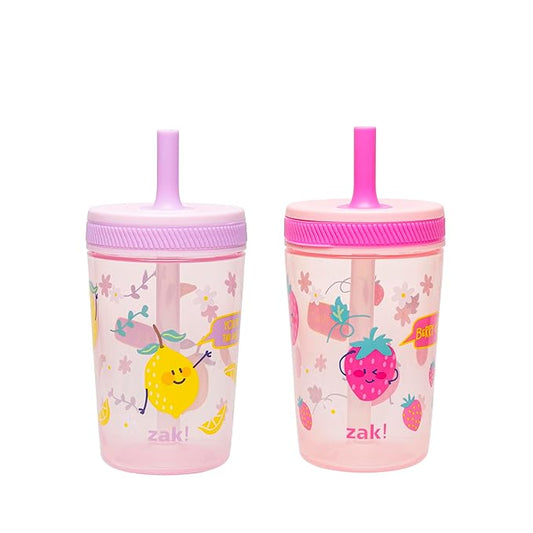 Zak Designs Kelso Toddler Cups For Travel or At Home, 15oz 2-Pack Durable Plastic Sippy Cups With Leak-Proof Design is Perfect For Kids (Sweet Berry, Lemon Zest)