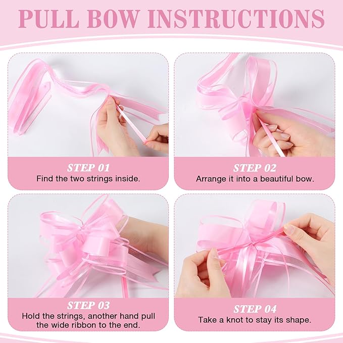 Colingmill 3 Pack Small Woven Basket for Gifts with Handles Clear Bags and Ribbons Empty Storage Basket Decorative Chest Box for Halloween Thanksgiving Day Birthday(White and Pink,12"x 8"x 5")