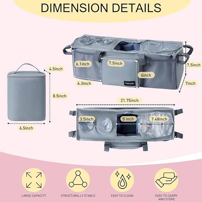Double Stroller Organizer with 2 Insulated Cup Holders for Bob Duallie Baby Jogger City Mini GT2 Baby Stroller Accessories with Cooler Bottle Bag Parent Console Jogging Stroller Organizer