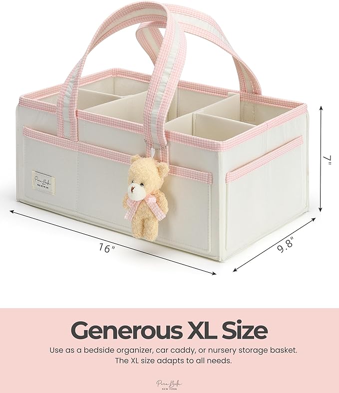 PeraBella XL Diaper Caddy Organizer With Handle, Baby Shower Gifts Basket Bag, Registry Search Must Haves Items, Newborn Girl Boy Nursery Storage Organizer, Baby Bag Essentials, Car Diaper Caddy Cart