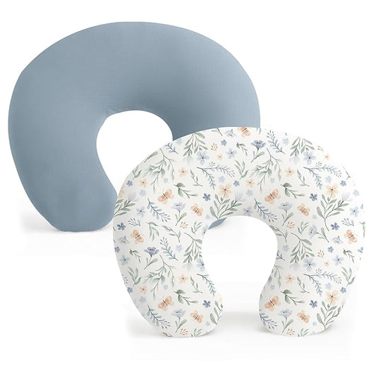 Konssy 2 Pack Nursing Pillow Covers, Stretchy and Soft Nursing Cover for Breastfeeding, Pillow Slipcover for Baby Girls Boys Newborn (Blue Grass, Ice Blue)