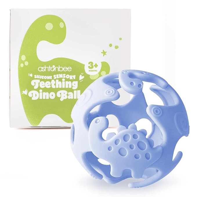 Dinosaur Teething Toys: Lightweight Soft Silicone Sensory Toys - Textured for Babies 0-18 Months - Easy to Clean, BPA-Free - Blueberry Blue