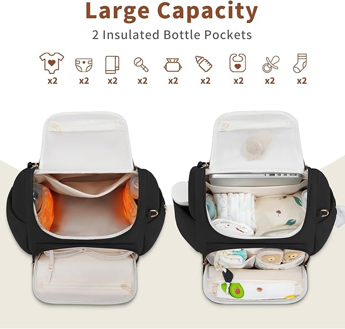 CEI-CEI Neoprene Diaper Bag Backpack Stylish Baby Maternity Bags Travel Tote for Mom with Insulated Pockets, Changing Pad, Stowable Shoulder Strap