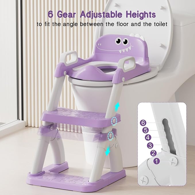 Potty Training Seat, Toddler Toilet Seat for Kids Boys Girls, 2 in 1 Potty Training Toilet for Kids, Splash Guard Anti-Slip Pad Step Stool, Adjust High Potty Chair for Toddler Kid Boys Girls