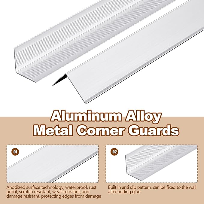 Therwen 30 Pcs Aluminum Alloy Metal Molding Corner Guards 48 x 1.2 x 1.2 Inches Wall Corner Guard Protectors with 90° Angle Door Frame Cabinet Baseboard Protector for Edge Wall Decoration (Sliver)