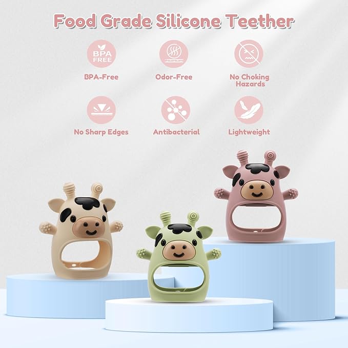 2 Pack Baby Teething Toys 0-6 6-12 Months, Adjustable Anti Dropping Wrist Teething Mittens, Food Grade Silicone Baby Chew Toys for Sucking Needs Teether for Newborns Infants Teething Relief