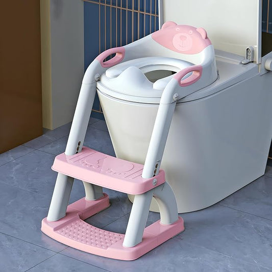 Potty Training Seat, SKYROKU Upgrade Toddler Toilet Seat for Kids Boys Girls, 2 in 1 Potty Training Toilet, Splash Guard Anti-Slip Pad Step Stool,New Sector-Shape Stabilized Base (Pink)