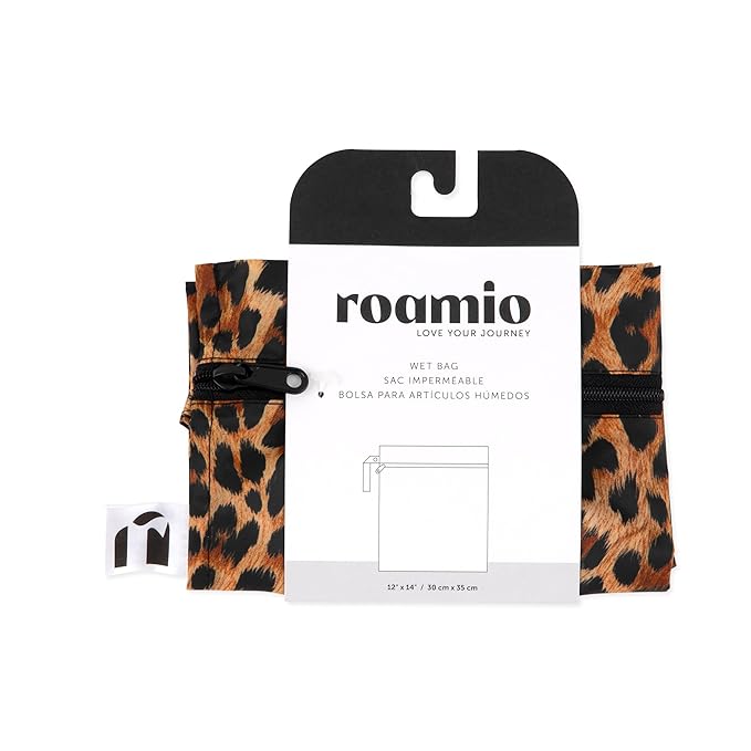 Roamio Waterproof Wet Bag for Baby, Travel, Swim Suit, Cloth Diaper, Pump Parts, Pool, Gym Clothes, Beach, Toiletry, Hook to Stroller, Daycare, Zipper Reusable Bag, Wetdry Packing Pouch, Leopard Print