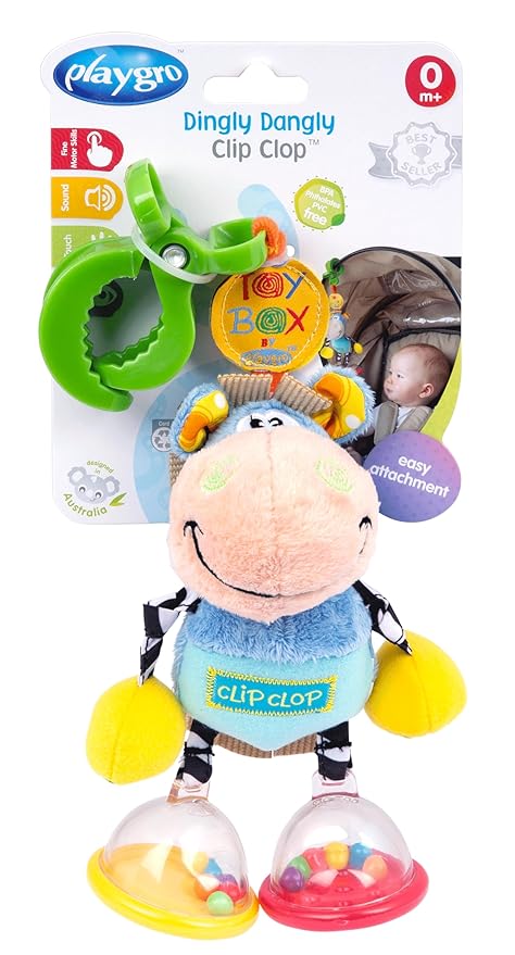Playgro Dingly Dangly Clip Clop - Melodic Infant Rattle Toy for 0+ Months with Stroller Clip, Car Seat Charm, & Crib Hanger - Engaging Developmental Fun for Newborns - Hanging Toys for Babies