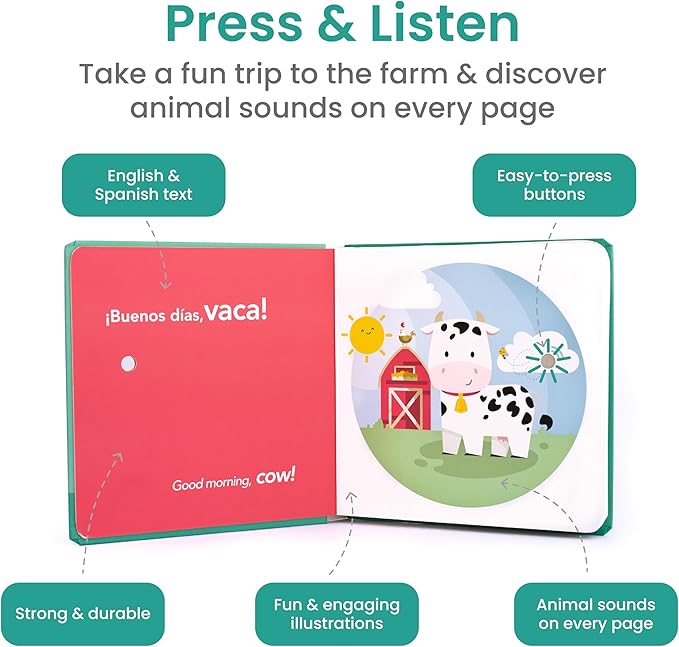Binibi Spanish Books for Babies & Toddlers 1-3 La Granja Interactive Bilingual Sound Book with Farm Animal Sounds | Bilingual Children's Book | Spanish Learning for Kids | Libro en espaรฑol para bebรฉs