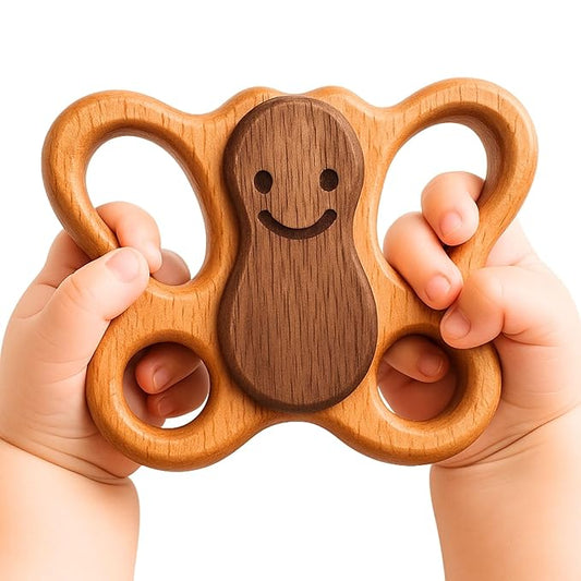 HippoToys 100% Natural Wooden Baby Rattle – Handmade Montessori Toy, Plastic-Free, No Toxins or Paint – Safe Gift for Newborns to 12 Months