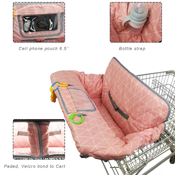 Shopping Cart Covers for Baby Girl, Cotton High Chair Cover, Toddler Grocery cart Cushion, Infant Cart Cover for Babies Girl, Machine Washable (Pink)