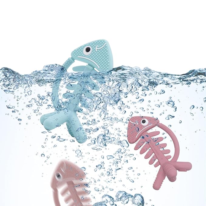 3in1 Infant Toys, Baby Teething Toys 0-3-6-12 Months, Teethers for Babies 3-6 6-12 Months for Teething Relief, Gifts, Silicone, Sensory, Baby Toys 0-6 Months,USA Patent Pending,Coral Fish