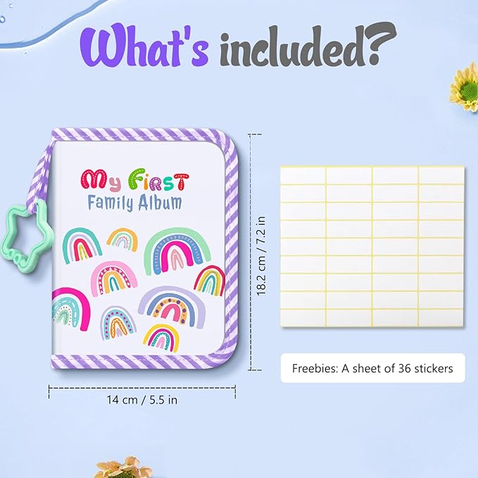 Fintie Baby Photo Album 4x6 Inch, 18 Photos My First Family Album Book with Soft Cloth Cover & Hook for Newborn/Toddlers/Kids/Baby Shower Memory Birthday Gifts, Dreamy Rainbow