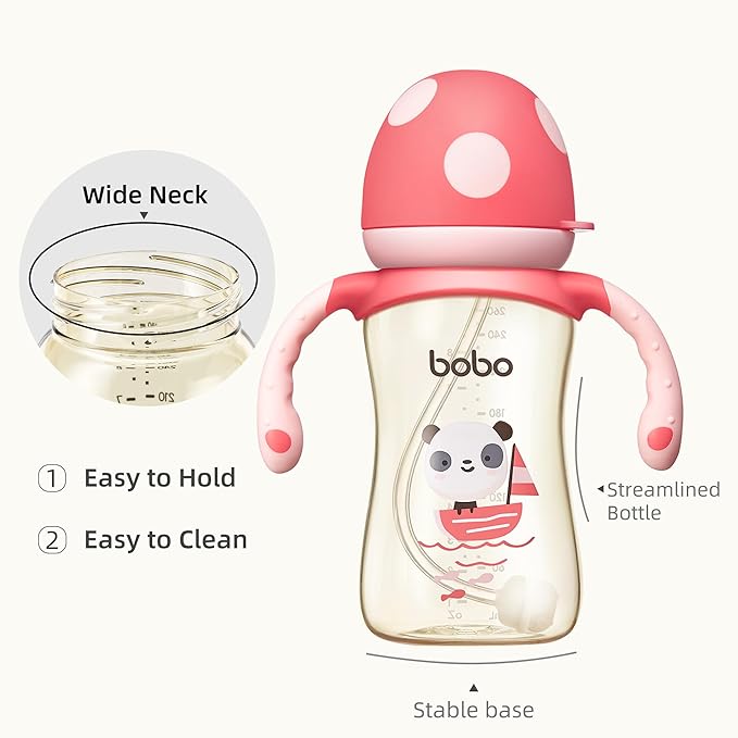 YOHKOH Natural PPSU Baby Bottle with Natural Response Nipple, Newborn Anti-Colic Baby Bottles with Handle, Wide Neck Mushroom Cap Baby Bottle (8.8oz (Pack of 2), Multicolour)