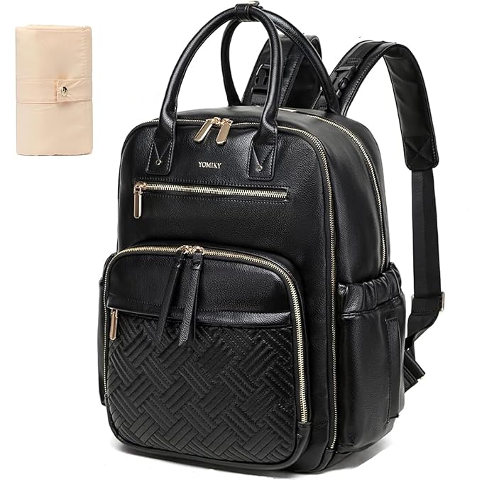 Leather Diaper Bag Backpack for Women with Multiple Pockets,Laptop Compartment and Changing Pad.