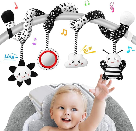 Car Seat Toys Hanging and Stroller Toys for Babies 0-6 Months,High Contrast Baby Toys for Newborn 0 3 Months Brain Development,Black and White Baby Toys for Crib Mobile,Infant Ideal Gift