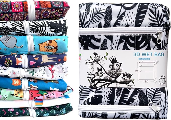 FLOCK THREE 3D Waterproof and Washable Wet Bag Luggage Organiser for Travel storage Stroller Daycare Baby Diapers Yoga Beach Pool Swimsuits Luggage Packing for Travel Accessories (Flower03)