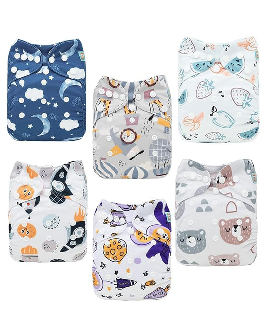 ALVABABY Baby Cloth Diapers 6 Pack with 12 Inserts Cloth Diaper Covers Adjustable Washable Reusable for Baby Girls and Boys 6DM118A