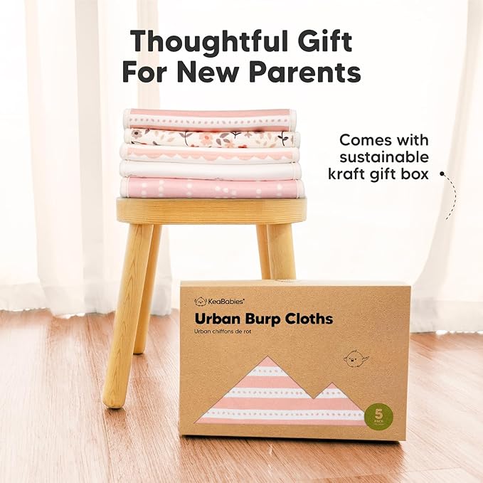 Organic Burp Cloths Baby Boy & Girl - 5-Pack Super Absorbent Cotton Burping Cloths for Babies, Soft & Plush Newborn Spit Up Rags, Infant Towels for Milk Spit Up, Unisex, Large 21" x 10" (Prairie)