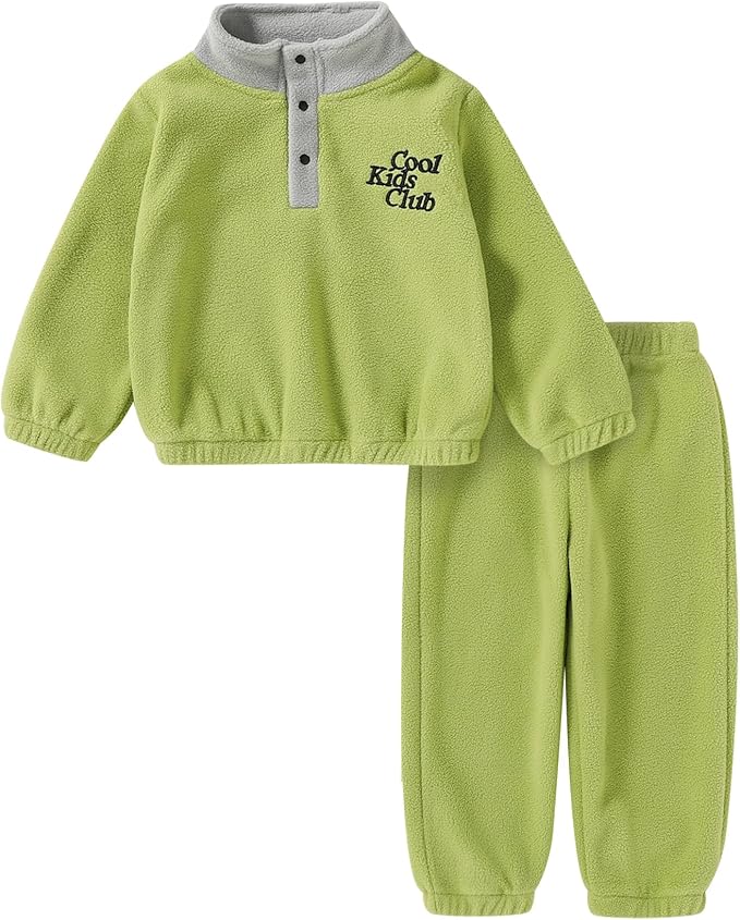 YOUNGER TREE Toddler Boy Girl Clothes Fleece Fall Winter Outfit Baby Long Sleeve Button Sweatshirt and Pants Sweatsuits Set
