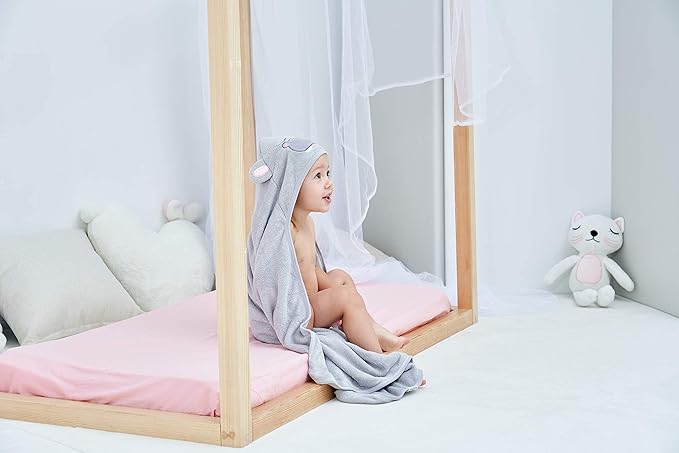 HIPHOP PANDA Hooded Towel - Rayon Made from Bamboo, Bath Towel with Bear Ears for Newborn, Babie, Toddler, Infant - Absorbent Large Baby Towel - Hippo, 37.5 x 37.5 Inch