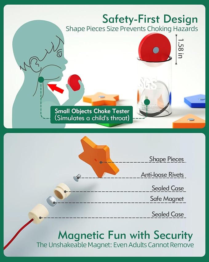 Boby Montessori Toy 2-in-1 Wooden Sorting Cup&Magnetic Fishing Game-Educational Puzzle Toy for Toddlers 1-4 Year Old,Colors Shapes Sorting&Matching Games for Toddlers Developmental Toys