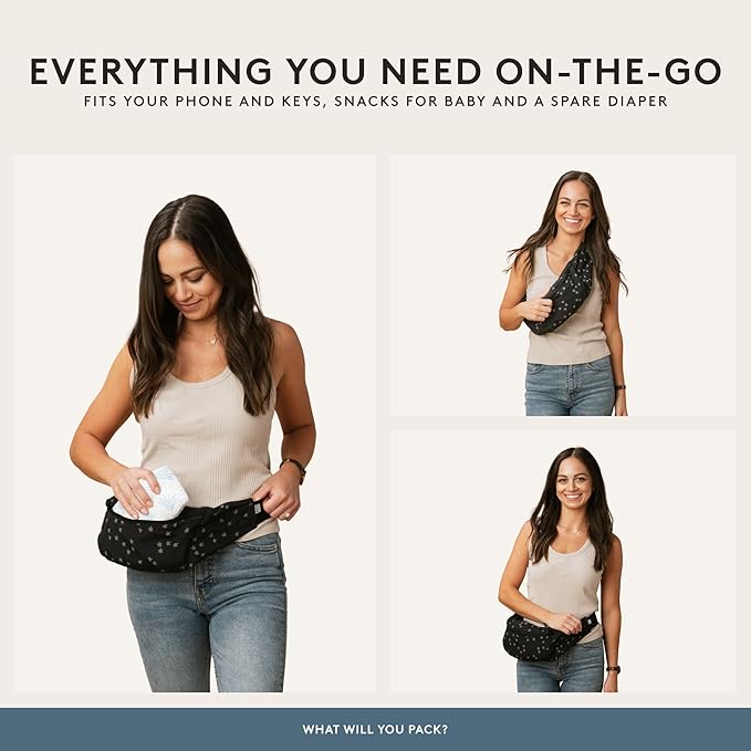 Baby Tula Lite Ripstop Nylon Compact Baby Carrier, Lightweight & Ergonomic Carrier for Travel w/Convenient Storage Hip Pouch, Multiple Carrying Positions for 12lbs to 30lbs - Beyond (Steel Blue/Dash)