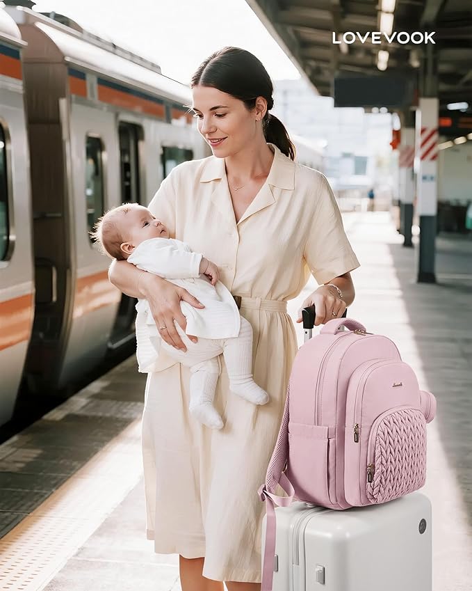 LOVEVOOK Diaper Bag Backpack, Baby Bag with Changing Pad for Mom Dad, Large Waterproof Mommy Bag with Stroller Buckles, Travel Essential with Pacifier Case & Insulated Bottle Pockets, Pink