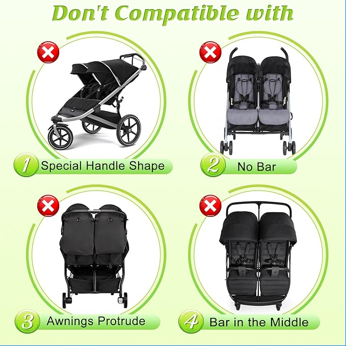 Guiseapue Double Stroller Organizer with 2 Insulated Cup Holders: Parent Console Double Jogging Stroller Accessories Fits for Baby Jogger City Mini GT2 and Jeep Double Stroller