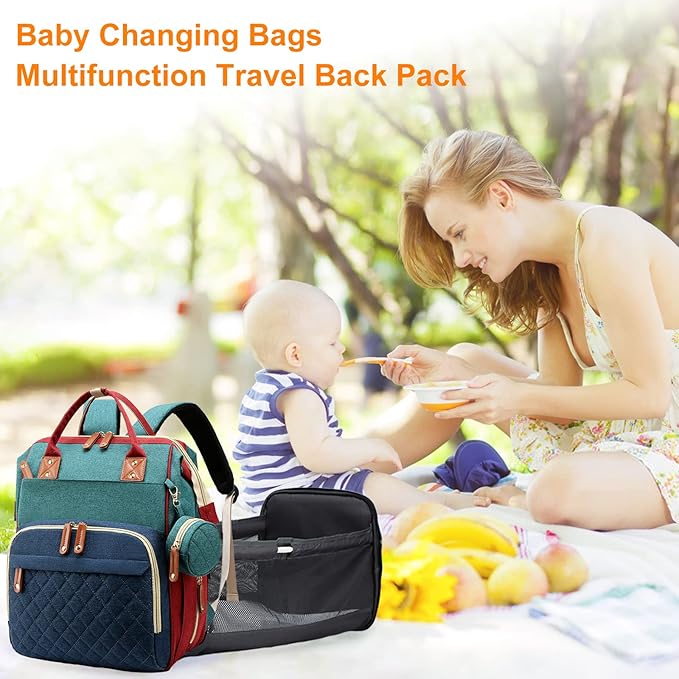 Diaper Bag with Changing Station, Waterproof Baby Bags for Boys & Girls, USB Charging Port for Parents, Must-Have Baby Essentials & Lovely Baby Shower Gifts, RGB