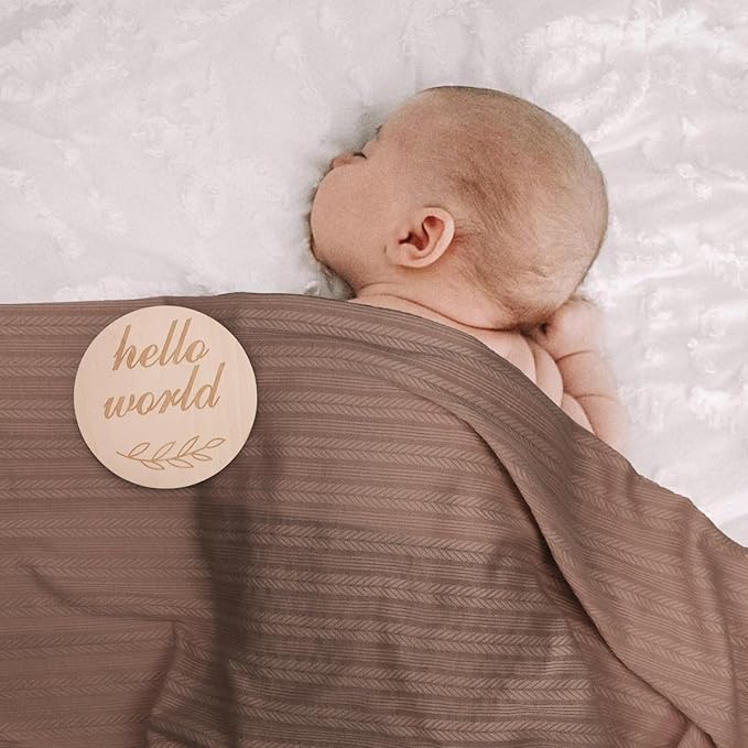 Newborn Receiving Blanket with Bow Hat Headband Wooden Card Set Wheat-Pattern Newborns Toddler Baby Boy Girl Nursery Swaddle Wrap