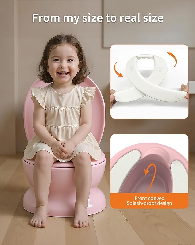 Realistic Potty Training Toilet - Flushing Sounds, Wipes Storage, Disposable Liners, Easy to Clean for Toddler Boys and Girls, Pink